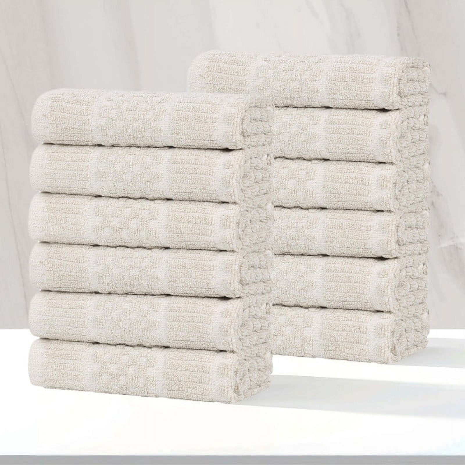 Superior Naples Viscose Cotton Blend Medium Weight Face Towels Washcloths, Set of 12, Beige