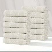 Superior Naples Viscose Cotton Blend Medium Weight Face Towels Washcloths, Set of 12, Beige