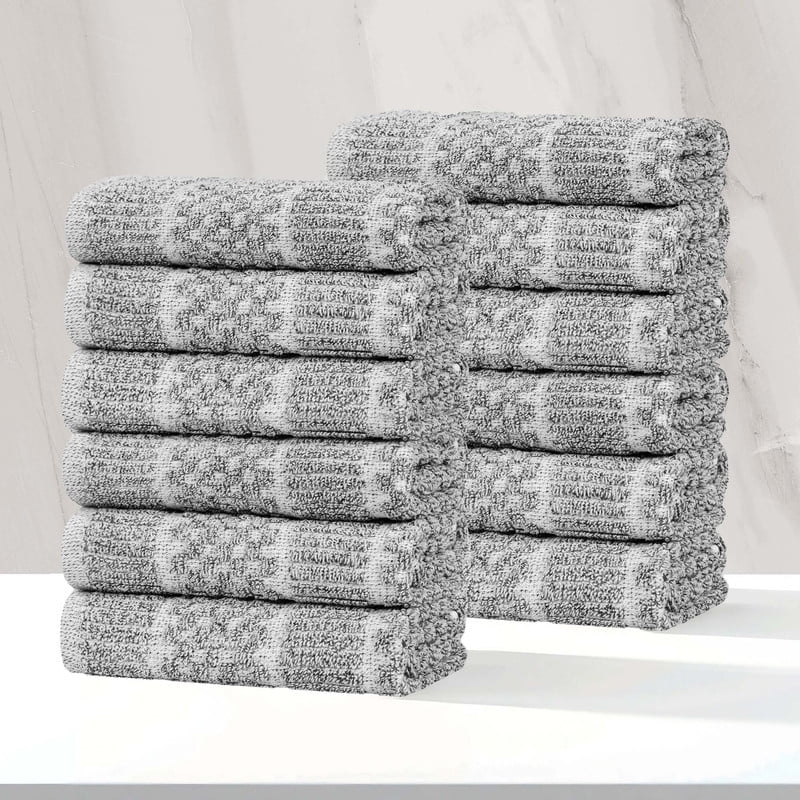 Superior Naples Viscose Cotton Blend Medium Weight Face Towels Washcloths, Set of 12, Charcoal