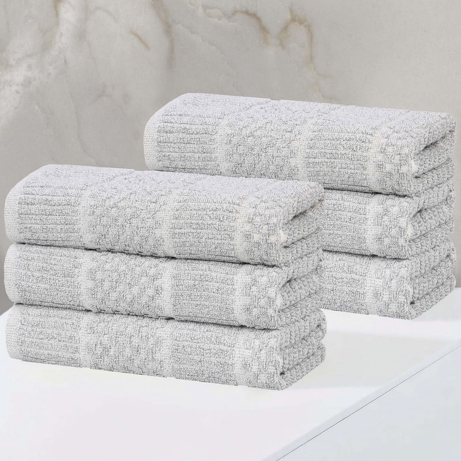 Superior Naples Viscose Cotton Blend Medium Weight Hand Towels, Set of 6, Platinum