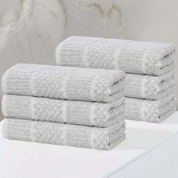 Superior Naples Viscose Cotton Blend Medium Weight Hand Towels, Set of 6, Platinum