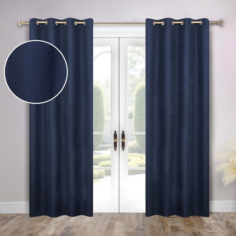 Superior Neal 100% Blackout Curtains Set of 2, Grommet Curtain Pannel Pair, Navy Blune, 52"W x 108"L
