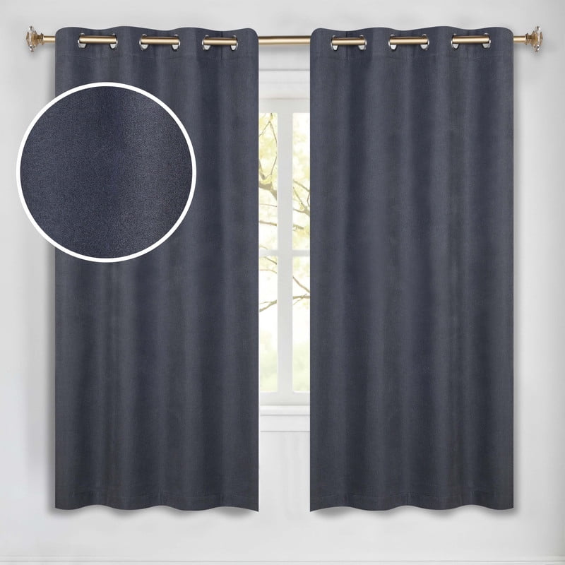 Superior Neal 100% Blackout Curtains Set of 2, Grommet Curtain Pannel Pair, Charconal, 52"W x 63"L