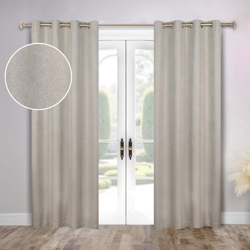 Superior Neal 100% Blackout Curtains Set of 2, Grommet Curtain Pannel Pair, Flax Beigne, 52"W x 96"L