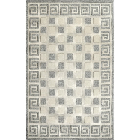 Superior Nila Greek Key Indoor Outdoor Area Rug, 6' x 8' 10", Cream