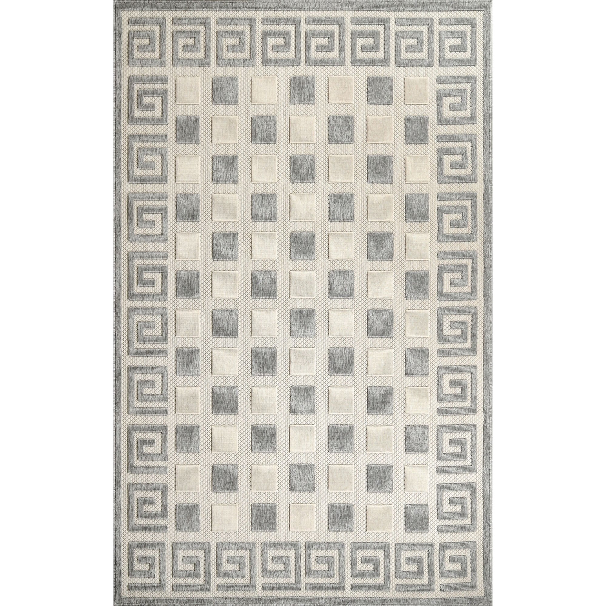 Superior Nila Greek Key Indoor Outdoor Area Rug, 7' 10" x 9' 10", Cream