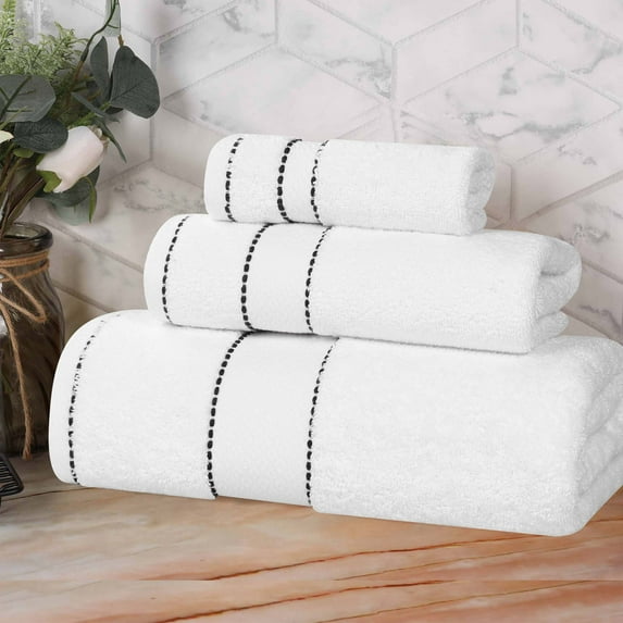 Superior Niles Egypt Produced Giza Cotton 3 Piece Towel Set, White-Black