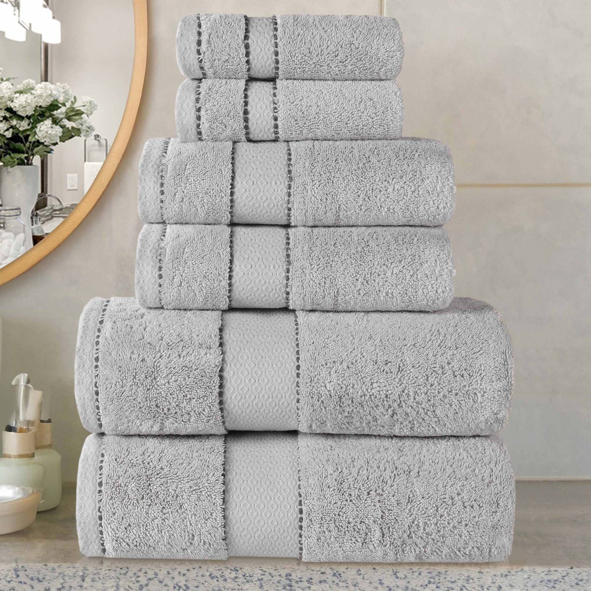 Superior Niles Giza Cotton 6 Piece Towel Set, Egypt Produced Soft Towels, Platinum