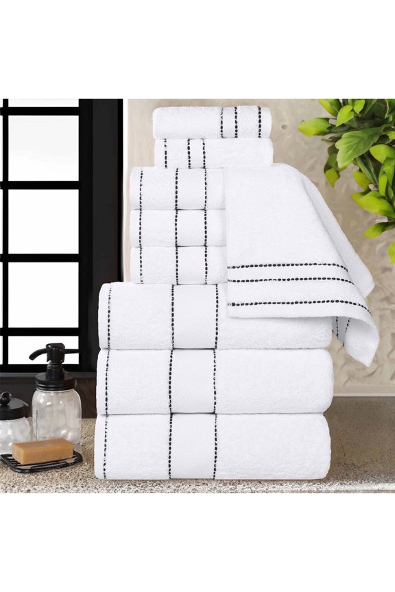 Niles Egypt Produced Giza Cotton 9 Piece Towel Set, White-Black