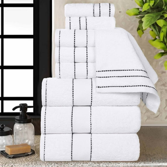 Superior Niles Egypt Produced Giza Cotton 9 Piece Towel Set, White-Black