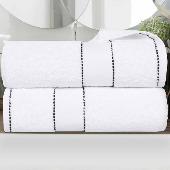 Superior Niles Egypt Produced Giza Cotton Bath Sheet Set of 2, White-Black