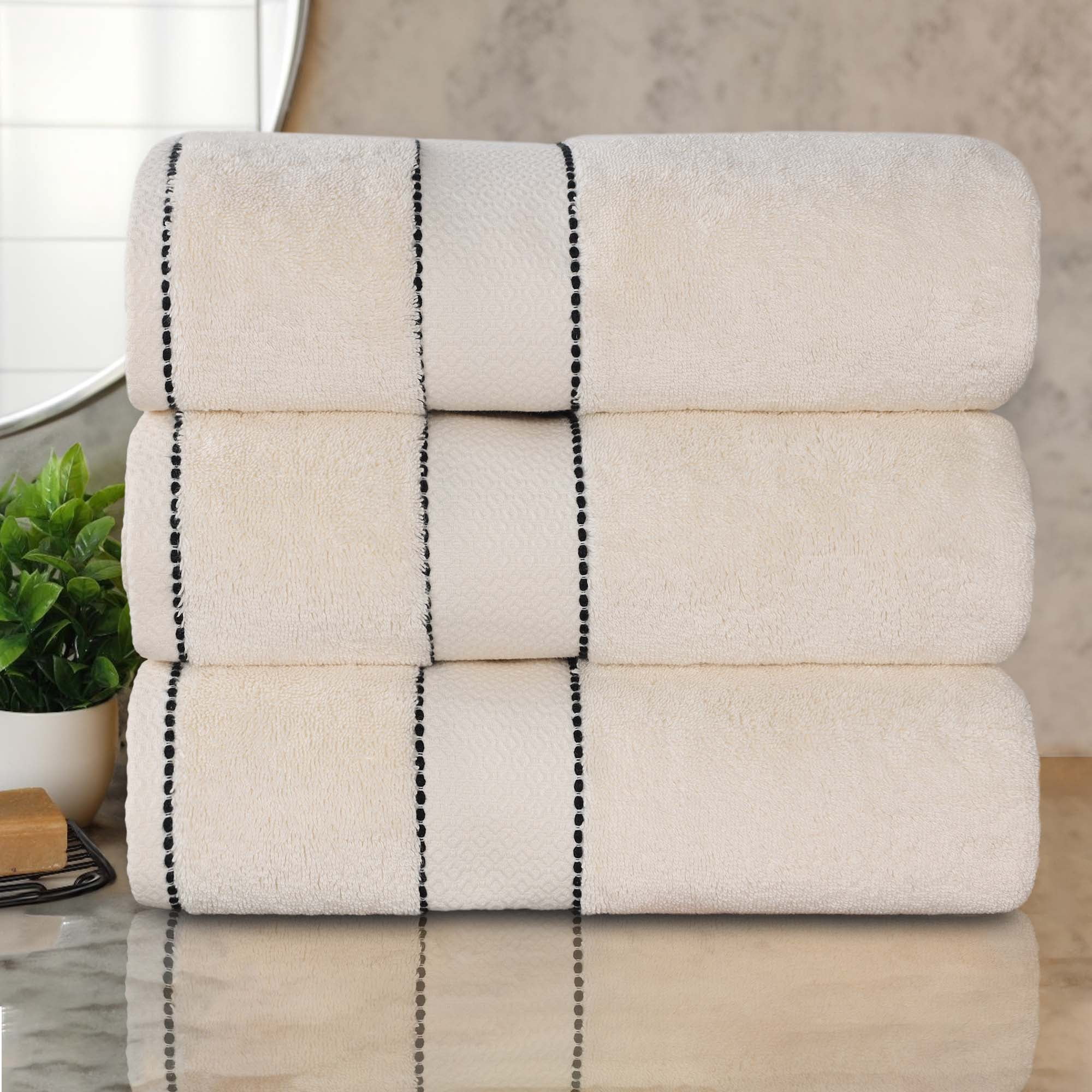 Superior Niles Giza Cotton 3 Piece Bath Towel Set, Egypt Produced Soft Towels, Ivory