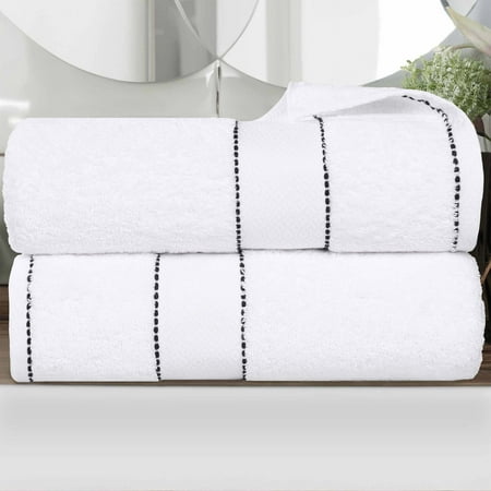 Superior Niles Egypt Produced Giza Cotton Blend Bath Towels, Set of 2, White-Black