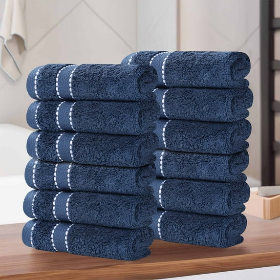Superior Niles Egypt Produced Giza Cotton Washcloth Set of 12, Navy Blue