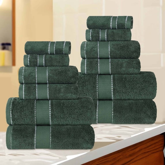 Superior Niles Egypt Produced Giza Cotton 12 Piece Towel Set, Forest Green