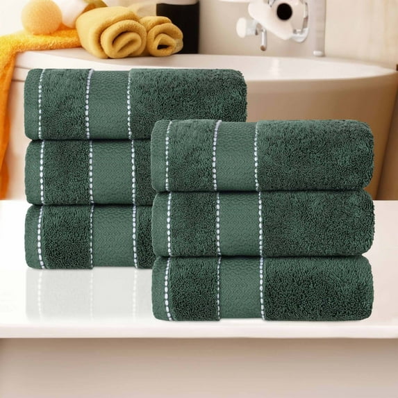 Superior Niles Egypt Produced Giza Cotton Hand Towel Set of 6, Forest Green