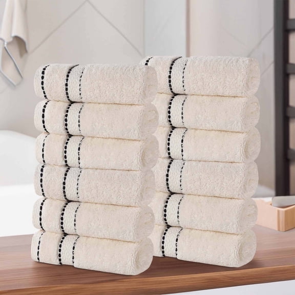 Superior Niles Egypt Produced Giza Cotton Washcloth Set of 12, Ivory