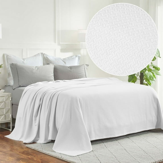 Superior Nobel Cotton Textured Chevron Woven Blanket, California King, White