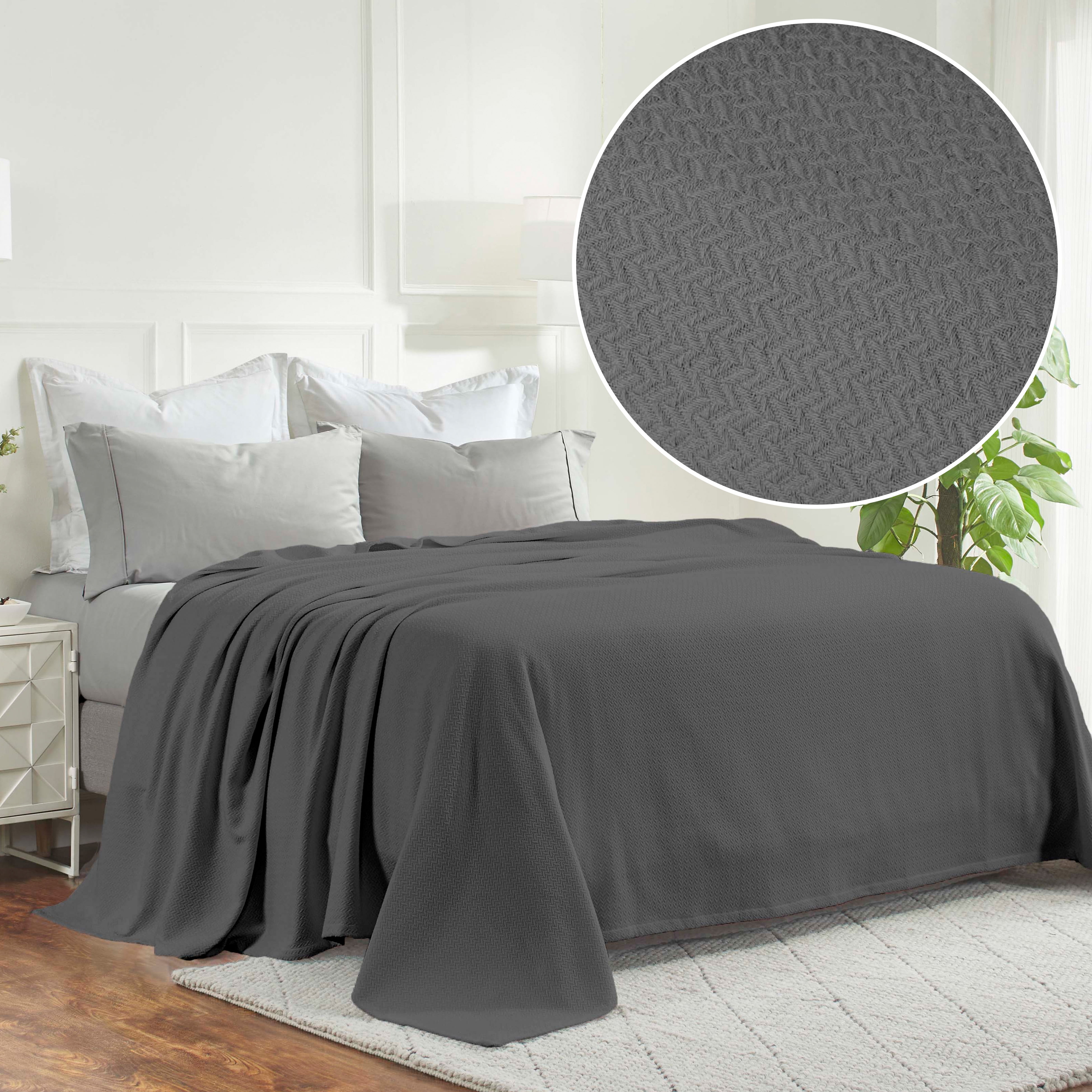 Superior Nobel Cotton Textured Chevron Woven Blanket, Full Queen, Charcoal