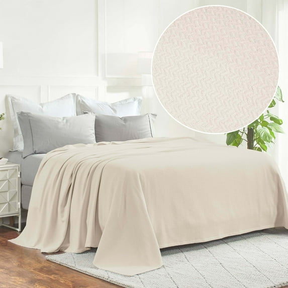 Superior Nobel Cotton Textured Chevron Woven Blanket, King, Ivory