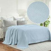 Superior Nobel Cotton Textured Chevron Woven Blanket, King, Light Blue