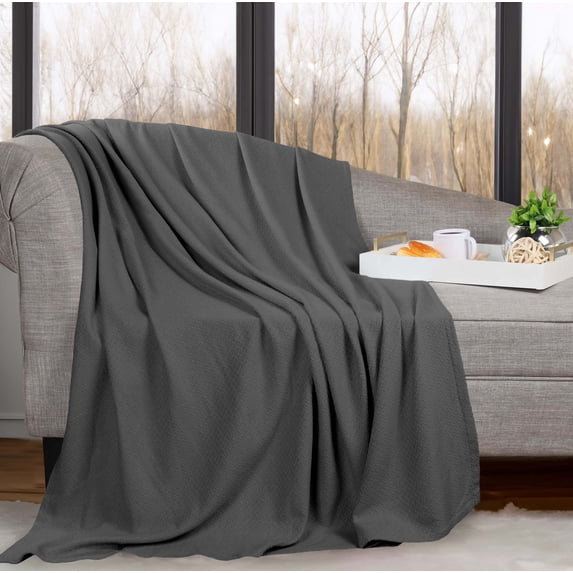 Superior Nobel Cotton Textured Chevron Woven Blanket, Non-Standard (Throw), Charcoal
