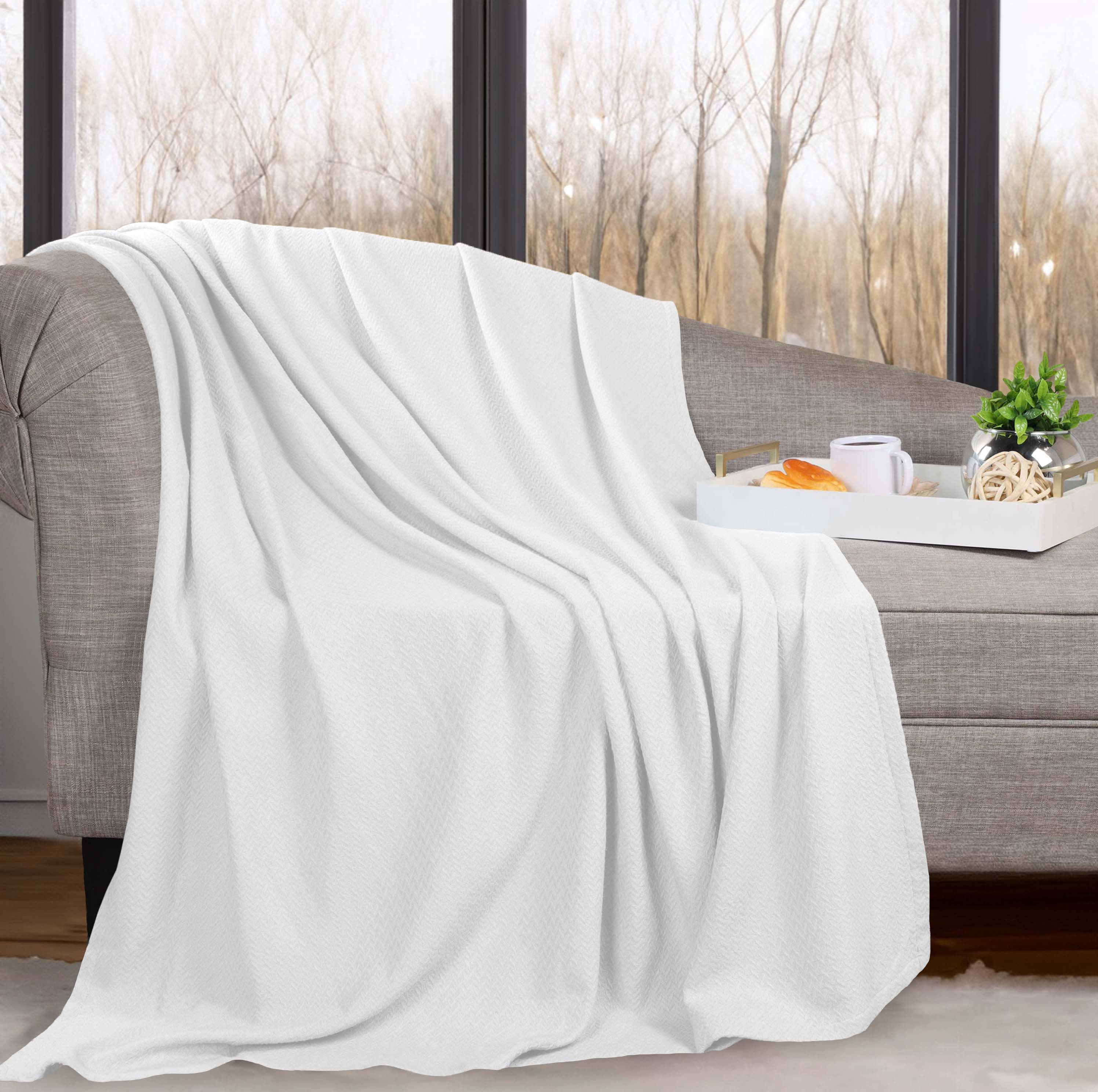 Superior Nobel Cotton Textured Chevron Woven Blanket, Non-Standard (Throw), White