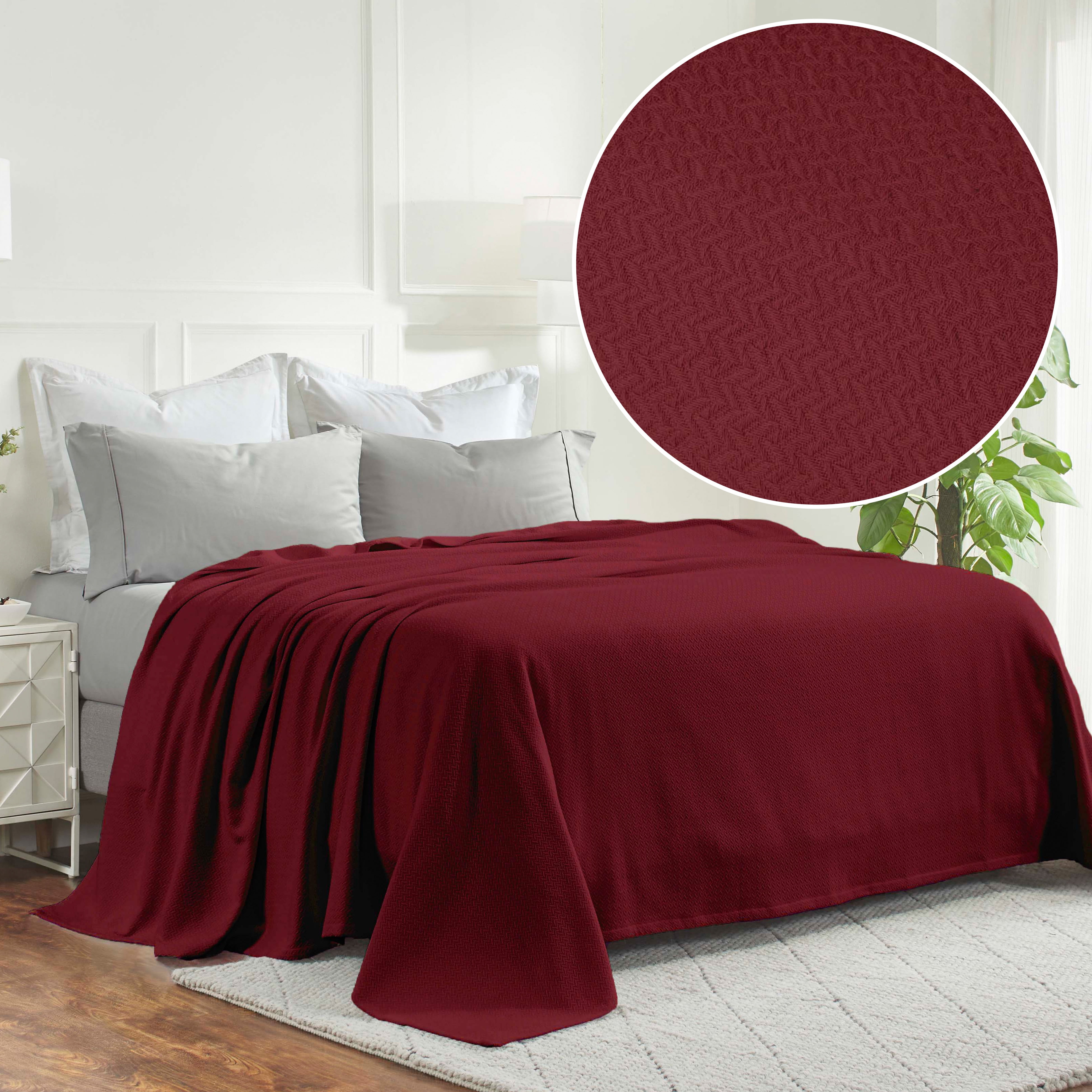 Superior Nobel Cotton Textured Chevron Woven Blanket, Twin, Burgundy