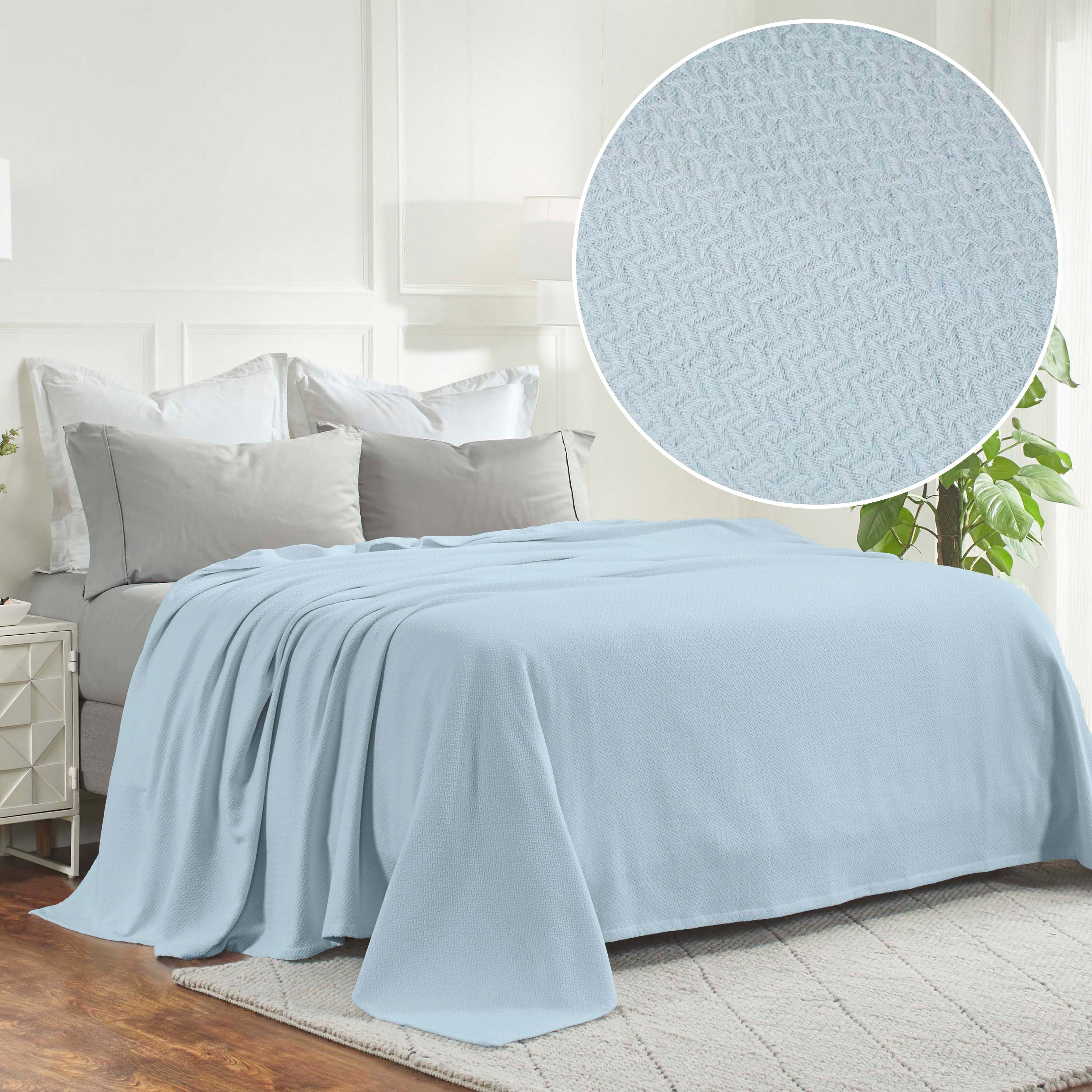Superior Nobel Cotton Textured Chevron Woven Blanket, Twin, Light Blue