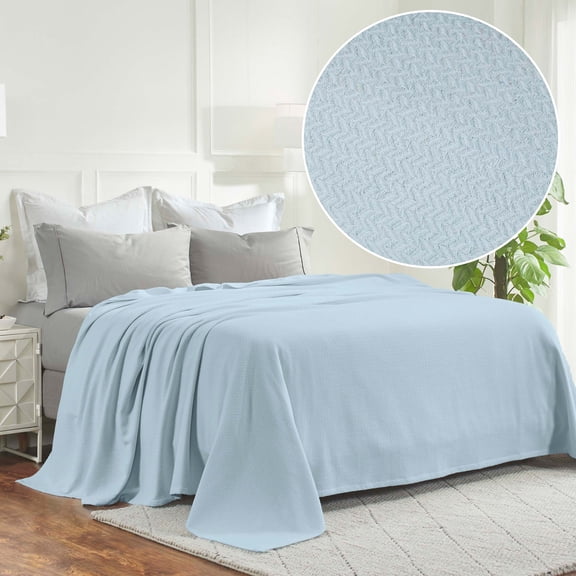 Superior Nobel Cotton Textured Chevron Woven Blanket, Twin, Light Blue