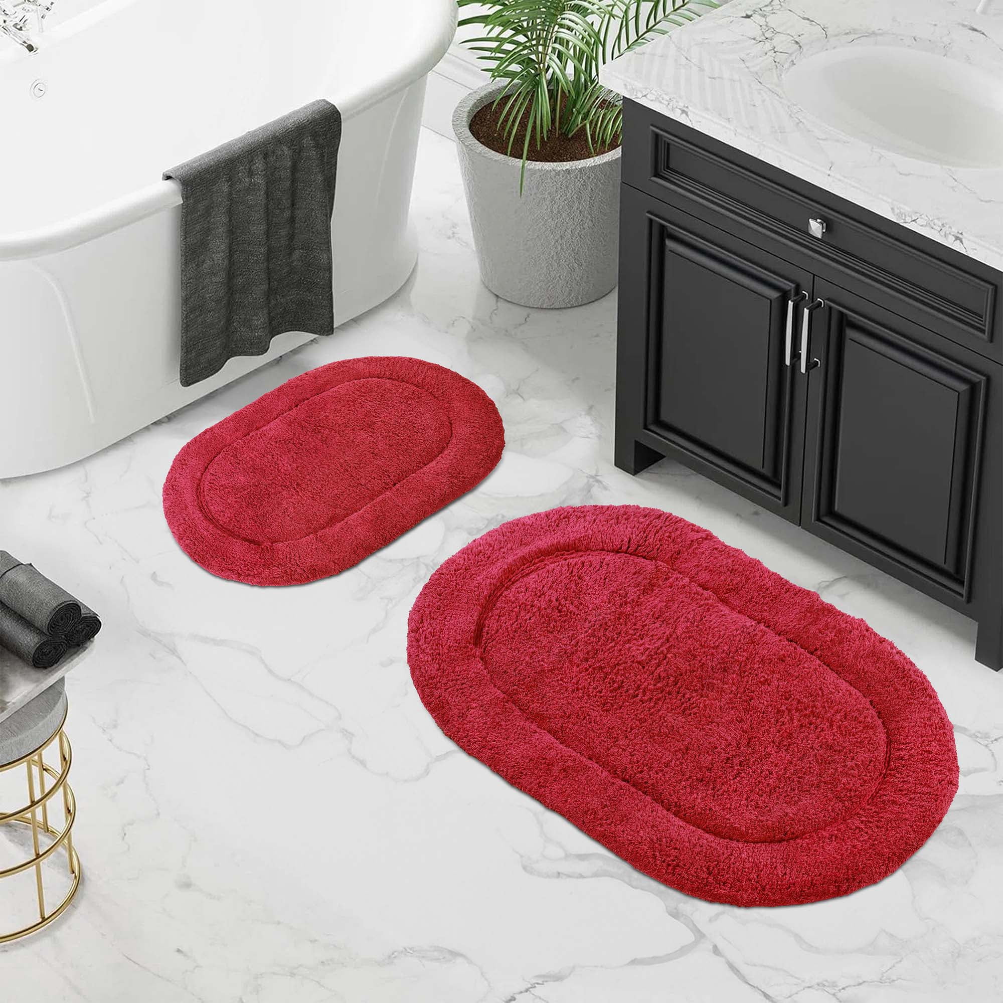 Superior Non-Slip Washable Bath Rug Set, 20" x 30", 24" x 36", Burgundy