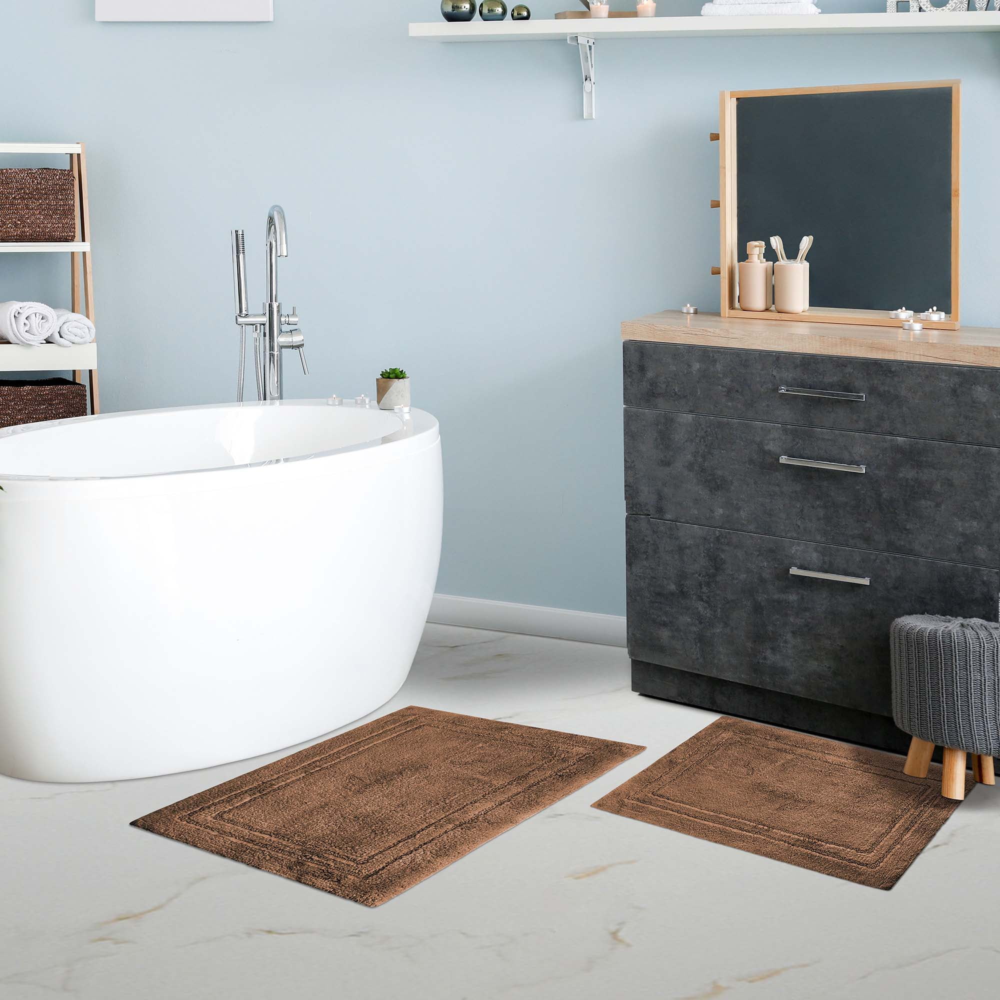 Superior Non-Slip Washable Bath Rug Set, 20" x 30", 24" x 36", Chocolate