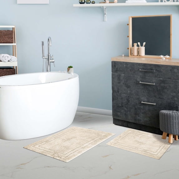 Superior Non-Slip Washable Bath Rug Set, 20" x 30", 24" x 36", Cream