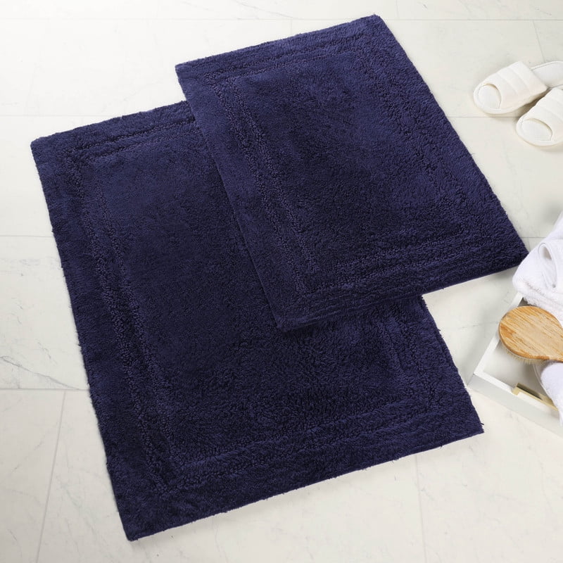 Superior Non-Slip Washable Bath Rug Set, 20" x 30", 24" x 36", Navy Blue