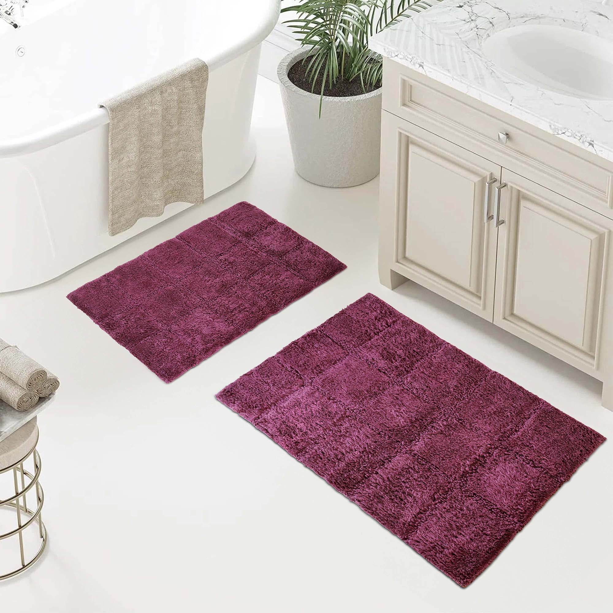 Superior Non-Slip Washable Bath Rug Set, 20" x 30", 24" x 36", Plum