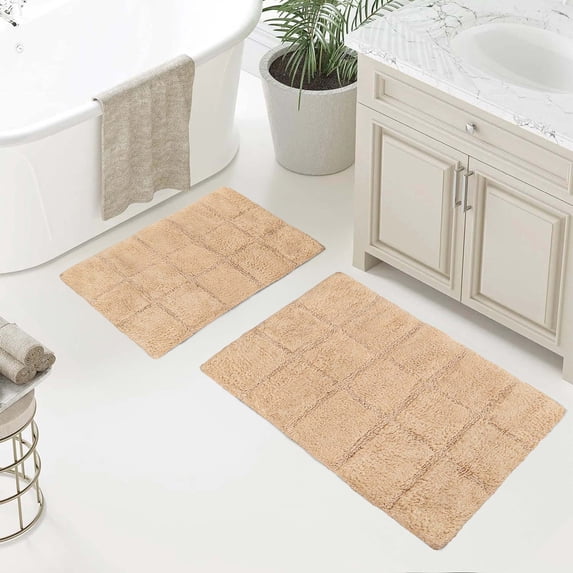 Superior Non-Slip Washable Bath Rug Set, 20" x 30", 24" x 36", Taupe