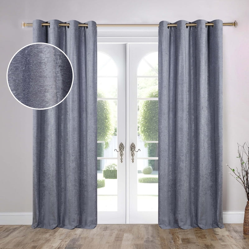 Superior Noor Semi-Blackout Chenille Curtains Set of 2, Room Darkening Curtain Panel Pair, Grey, 52"W x 108"L