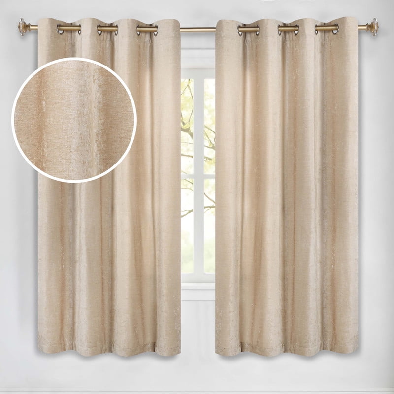 Superior Noor Semi-Blackout Chenille Curtains Set of 2, Room Darkening Curtain Panel Pair, Beige, 52"W x 63"L