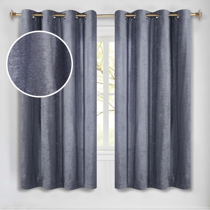 Superior Noor Semi-Blackout Chenille Curtains Set of 2, Room Darkening Curtain Panel Pair, Grey, 52"W x 63"L