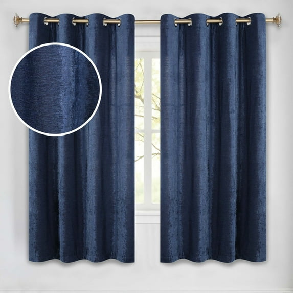 Superior Noor Semi-Blackout Chenille Curtains Set of 2, Room Darkening Curtain Panel Pair, Navy Blue, 52"W x 63"L