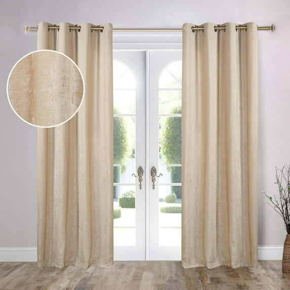 Superior Noor Semi-Blackout Chenille Curtains Set of 2, Room Darkening Curtain Panel Pair, Beige, 52"W x 84"L