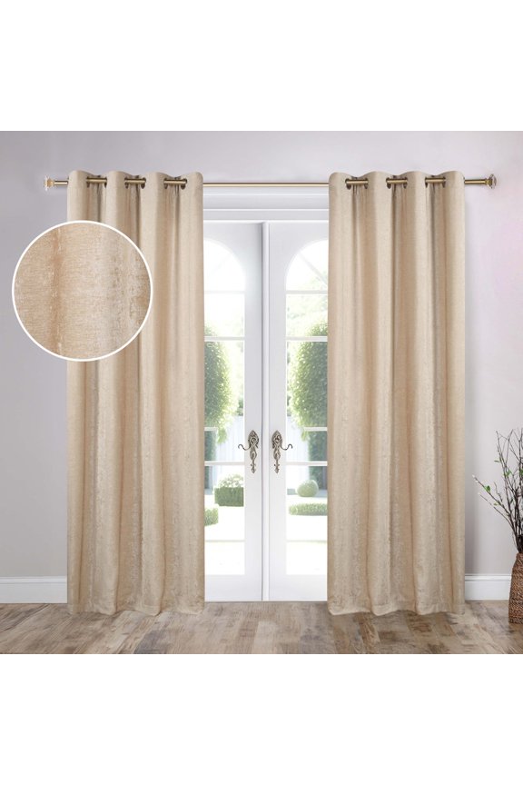 Noor Semi-Blackout Chenille Curtains Set of 2, Room Darkening Curtain Panel Pair, Beige, 52"W x 84"L