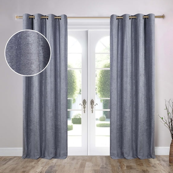 Superior Noor Semi-Blackout Chenille Curtains Set of 2, Room Darkening Curtain Panel Pair, Grey, 52"W x 84"L