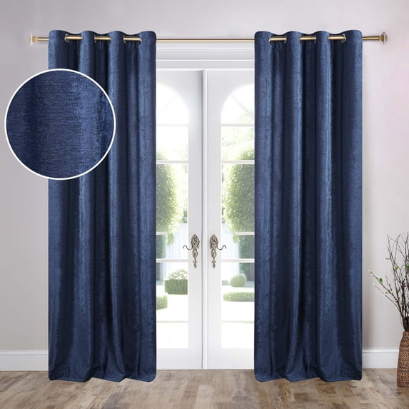 Superior Noor Semi-Blackout Chenille Curtains Set of 2, Room Darkening Curtain Panel Pair, Navy Blue, 52"W x 84"L