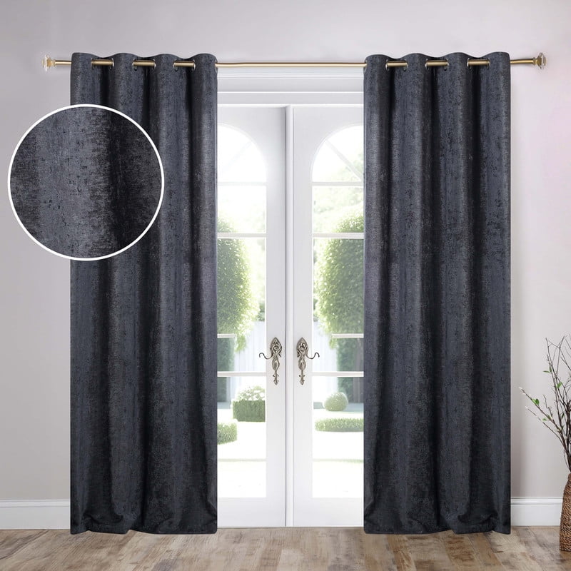 Superior Noor Semi-Blackout Chenille Curtains Set of 2, Room Darkening Curtain Panel Pair, Charcoal, 52"W x 96"L