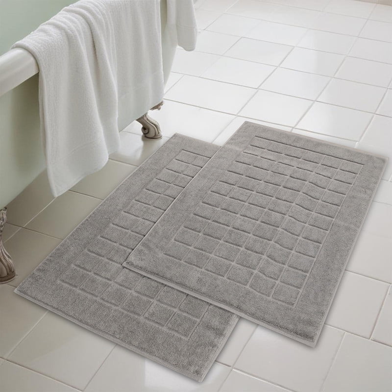 Charcoal Cotton Checkered Bath Mat Set of 2