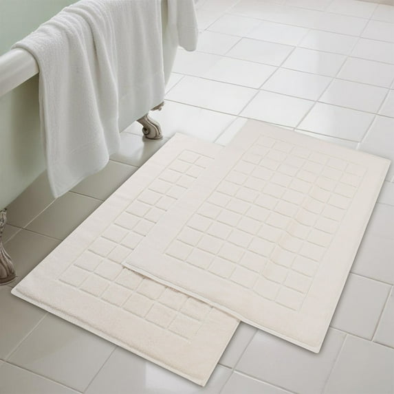 Superior Nora Cotton Absorbent Thick Terry Bathmat Set of 2, Cream