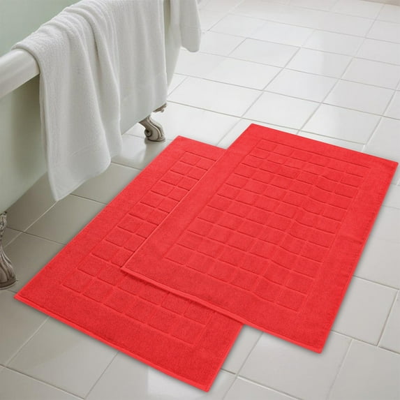 Superior Nora Cotton Absorbent Thick Terry Bathmat Set of 2, Red