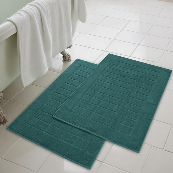 Superior Nora Cotton Absorbent Thick Terry Bathmat Set of 2, Teal