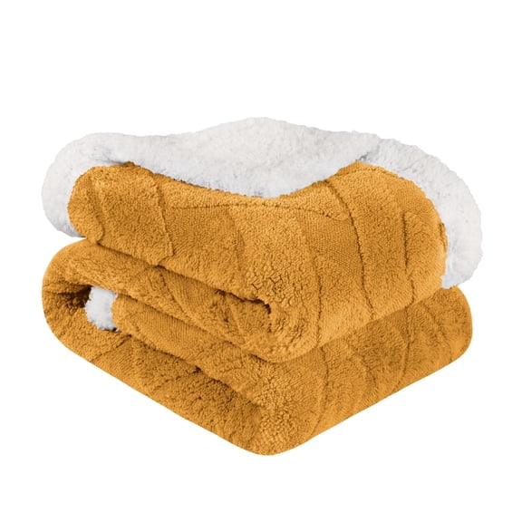 Superior Nuuk Fleece Reversible Lattice Blanket, Soft & Warm Blankets, Throw, Gold